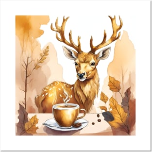 deer with coffee Posters and Art